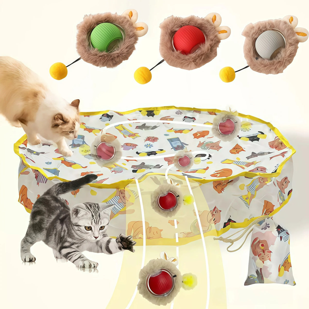Interactive Cat Toys Ball Cover Set Fast Rolling in Pouch Hide and Seek Kitten Toy Motion Activated Interactive Cat Toy Indoor